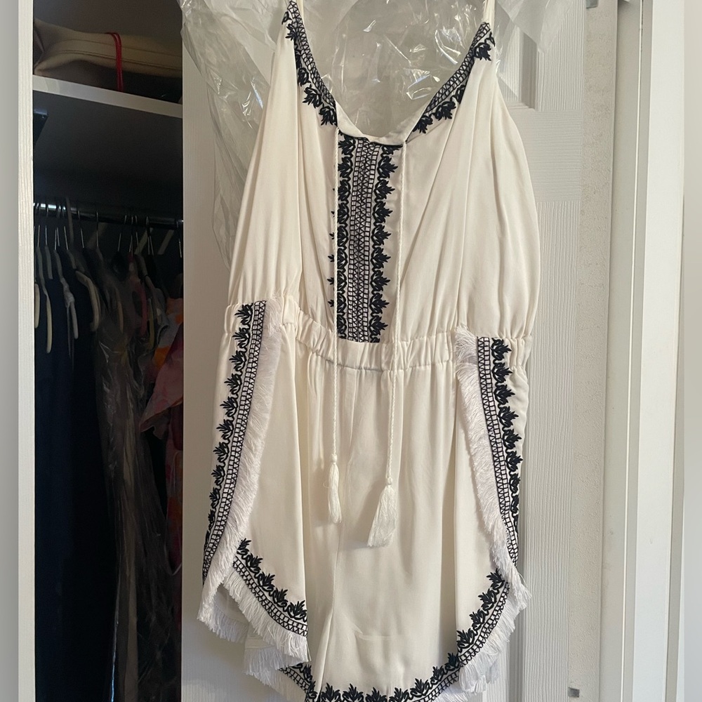 White and Black Embroidered Romper